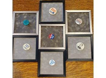 Seven Framed Vintage Anti- Richard NIXON Political Pins Mounted On Frames