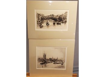 Two Original Hand- Signed Etchings By Albany E. Howarth Of Venice & London