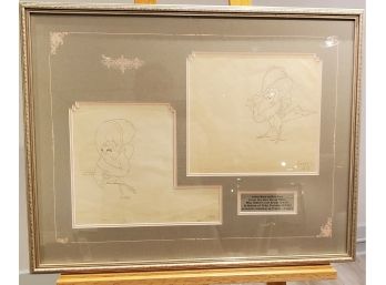 2 Original Walt Disney Jenny Wren As Mae West Animation Sketches For Movies By Thurston Harper 1935 & 1936 COA