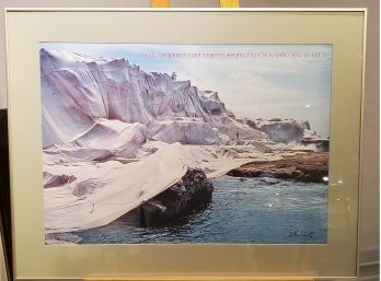 'Wrapped Coast/ Israel ' By Christo. A Large Metal Framed Color Photograph 1973