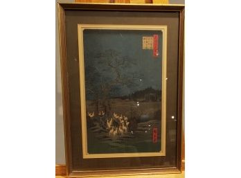 Asian Animal Framed Print - Foxfire At Oji, Hiroshige