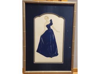 Gown In Indigo By Trinette Haase 1940s Ink & Watercolor (#3 Of 3 Lots Of Gown Illustrations).