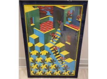 Maze Black Light Poster In Solid Acrylic Prisma Frame By M C Eschler Ca 1970 Titled 'Cycle' -