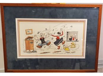 Original Popeye The Sailor Man & Family!! Color Ink Painting With Dedication By Cartoonist Bud Sagendorf