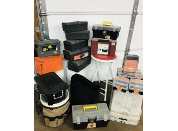Large Lot Of Tool Boxes And Storage Bins