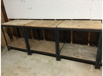 Trio Of Metal And Wood Shop Tables ( One Of 2 Listed Separately In This Auction )