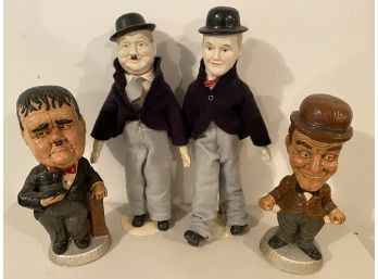 Vintage Collection Of Laurel And Hardy Chalkware Statues And Dolls