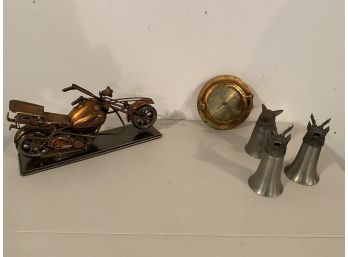 A Hermes Barometer, 3 Stirrup Cups And A Motorcyle Music Box