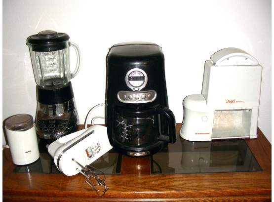 Small Appliance Lot Of 5: KitchenAid 10 Cup, Toastmaster Bagel Slicer, Krups Bean Grinder, See More In Descrip