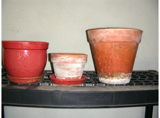 Two Clay Pots And A Ceramic Planter