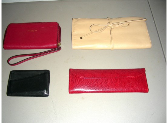 Lot Of 4: Coach Wallet With Wrist Strap, Man's Wallet, Manicure Set, Neiman Marcus Jewelry Travel Pouch