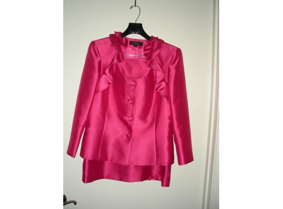 Tahari Arthur S. Levine Women's Pink 2 Piece Skirt Suit Size 10, Ruffled Jacket