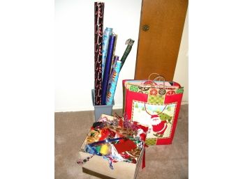 Lot: Christmas Bags, Ribbons, Wrapping Paper