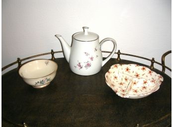 Lot Of 3 Items: Lenox Bowl, Noritake Garnet Rose Teapot, Nippon MIJ Sectional Dish