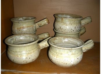 Set Of 6 Pottery Soup Mugs With Loop Handles