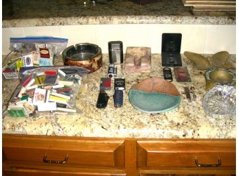 Smoker's Lot: Matches, Lighters, Cigar Cutters, Ashtrays, Pipe Tamps