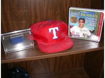 Juan Gonzalez Autographed Rangers Cap, Steel From Shea Stadium In Plexiglass,  Yogi Berra Radio Shows