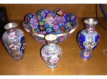 Cloisonne Bowl And 3 Vases