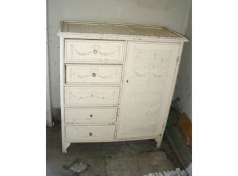 Vintage Child's Painted Wicker And Wood Wardrobe Armoire