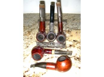 Lot Of 5 Pipes And A Glass Pipe Holder Stand: Venezia Italy, Viking Classic, And Others