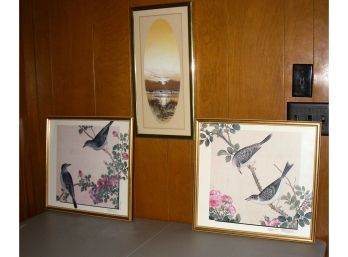 Framed Decorative Art (3): Pair Of Birds And Bird In Oval