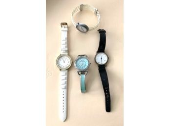 Four Women's Watches: CIT, -white Band, Girocco -Bracelet Band, Metaphor -Blue Band, And Foreign Language