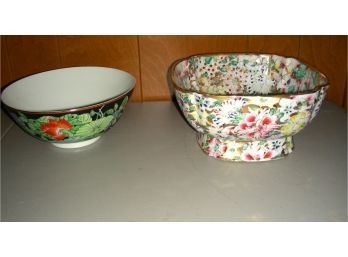 Two Ceramic Bowls, Round One Marked Gumps
