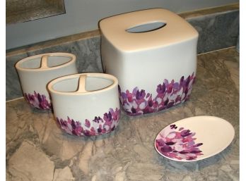 Bathroom Accessories Set: Tissue Box, 2 Toothbrush Holders, Soap Dish