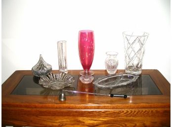 Glass Lot And Candle Snuffer, Includes Waterford Vase 5.25 Inches H