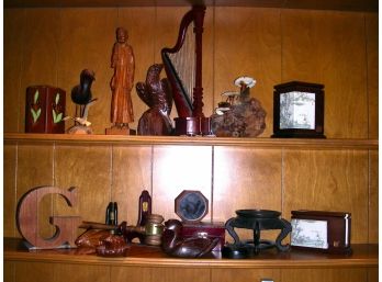 Treen: Decorative Wood Items - Desk Accessories, Harp Music Box, Gavel, Figurines, Doorstops, Bookend, More