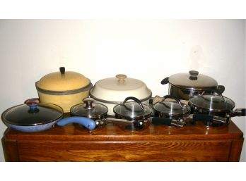 Pots And Pans: 3 Cuisinart, 1 Paula Deen With Extra Lid, 2 Club, 1 Copper Bottom Revere Ware