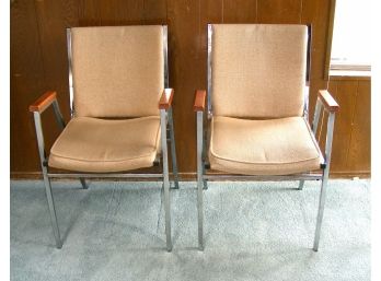 Set Of 3 Jansko Open Arm Chairs With Chrome Frames - 2 Beige, 1 Black Upholstery