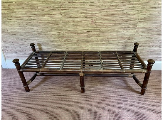 Mid Century Bamboo Bench With Turned Wood Legs