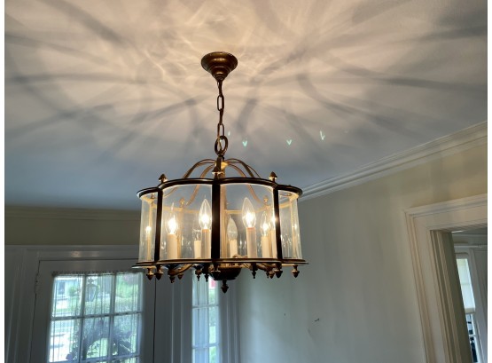 Early 20th Century Brass Eight Light Curved Glass Pendant Light Fixture