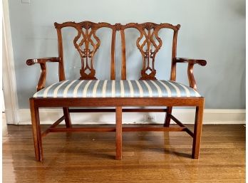 Chippendale Style Solid Mahogany Settee Two-Seater Bench