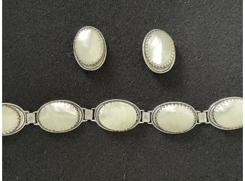 Vintage Whiting & Davis Co. Mother Of Pearl Bracelet & Earrings