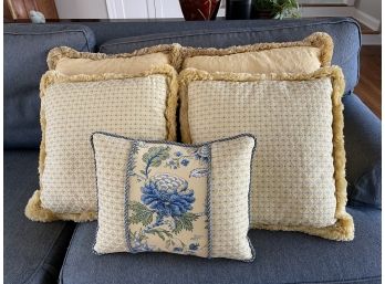 Five Custom Yellow & Blue Waverly Fabric Throw Pillows