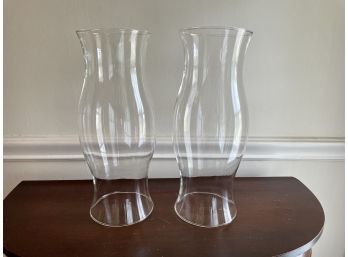 Pair Of Open Ended Glass Hurricanes