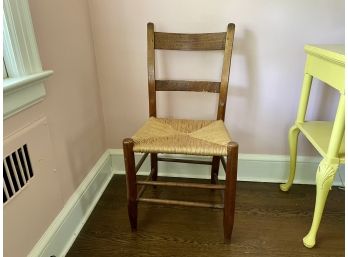 Antique Oak Ladies Chair With Rushed Woven Seat