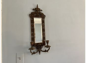 Mirrored Vintage Brass Double Candle Wall Sconce