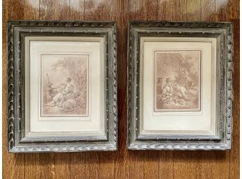 Pair Of Framed Vintage Pastorale Scene Prints By Jean Baptiste Huet (French, 1745-1811)