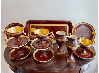 Antique Hand Painted Limoges Maroon & Gilt Porcelain Collection