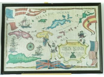 Vintage Framed VIRGIN ISLAND (British And American) Map - Poster 1969