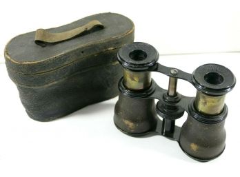 Antique Lamier Binoculars - Opera Glass With Leather Case - PARIS