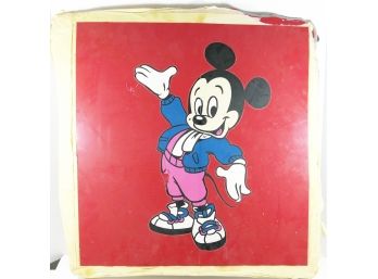 Vintage Large Mickey Mouse On A Red  Metal Backing