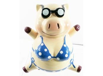 Bikini Clad Pig - Piggy Bank Blue Bikini, Goggles, And Ready For Fun!!!