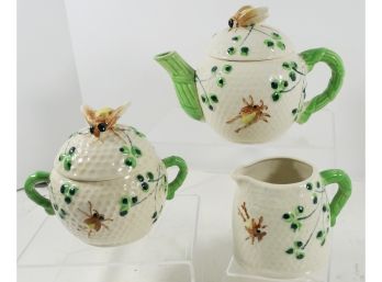 Vintage China Honey Bee And Honeycomb 3 Piece Tea Set (Pot, Creamer & Sugar) - Made In Japan