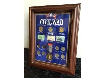 Civial War Framed Stamps And Coins Set