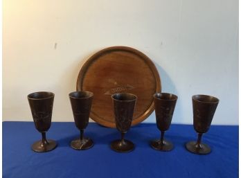 Wood Stemmed Cups And Tray