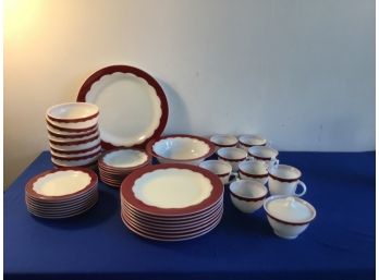 Vintage Red And White Dish Set